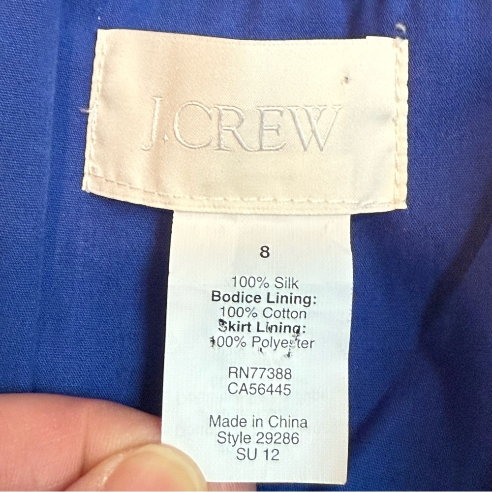 J. Crew Arabelle Crinkle Dress Strapless Blue Silk Chiffon Size 8 *FLAW* - Picture 5 of 10
